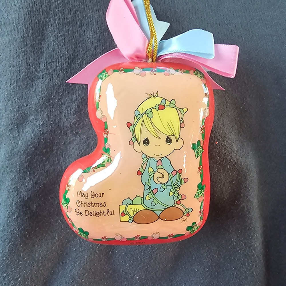Precious Moments Red Stocking Christmas Ornament Boy with Lights PMI Vintage
